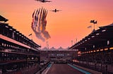 formula 1 race with jets overhead