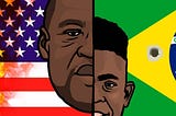George Floyd's face and the US flag dirty with blood. João Pedro's face and the Brazilian flag punctured with bullet holes.