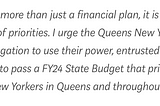 My Testimony to the Queens New York State Senate Delegation State Budget Forum