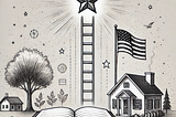 An illustration of my 2024 reading journey — A pencil sketch-style illustration symbolizing intellectual growth and exploration, featuring an open book with abstract elements like a ladder, a star, and interconnected shapes emerging from its pages.