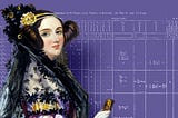 Ada Lovelace standing in front of her notes