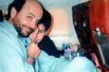 Actor Joe Pantoliano and son Marco on a plane. (1992)