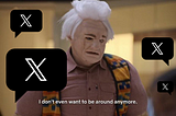 A skit from “I think you should leave” in which the character is wearing a heavy costume as an old man and says “I don’t even wanna be around anymore.” Added to the image are a bunch of chat bubbles with “X” on them.