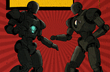 Two robots fight art comic stiles