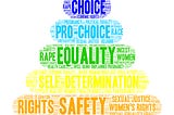 Graphic showing different social concerns, such as pro choice, equality, women’s rights, etc.