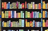 “Who Are We Reading?” An image of a bookshelf filled with colorful books, generated by Stable Diffusion to accompany this study of gender and academic syllabi from the Open Syllabus Project.