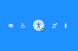 Blue image with accessibility related icons. Main icons is focused with the cursor on it.
