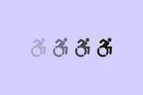 Graphic of 4 accessibility icons in a row gradually increasing in contrast over a purple lilac background.