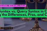 When diving into C# LINQ code, developers often encounter two primary ways of expressing queries: Method Syntax and Query Syntax. Each of these approaches has its own set of advantages and trade-offs, catering to different coding styles and scenarios. In this blog post, we’ll explore the key differences, pros, and cons. LINQ Me Up (www.linqmeup.com) helps developers to save time converting/creating LINQ code and supports both method and query syntax.