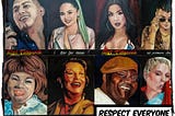 A photo of a street painting that offers portraits of a diverse group of people. The caption at the bottom reads, “Respect Everyone.”