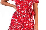 Relipop Summer Women Short Sleeve Print Dress V Neck Casual Short Dresses