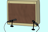 A guitar amp with 2 microphones, one near and one farther away.