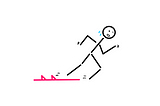 A stick figure of a 100 metre sprinter starting off the blocks with a burst of energy.