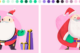 2 Illustrations of Santa with row of color palette