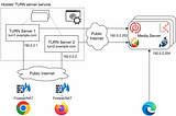 Conventional use of TURN: Clients behind a NAT or an enterprise firewall connect to the media servers via a self-hosted or a 3rd-party TURN server.