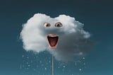 A cloud shaped umbrella looking on in surprise.