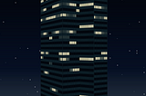 Experiment 2: 360° view Skyscraper at night made only with CSS gradients and 3D transforms - No JS…