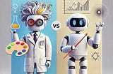 images of two bots one representing generiative ai vs predictive ai