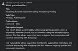 Bypassing Account Suspension Using Anonymous Posting | Facebook Bug Bounty