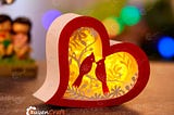 Cardinal Bird Couple Cute Heart Lanterns Shadow Box SVG for Cricut Projects Diy valentines crafts - DIY Lamp Decoration - Paper Cut Template