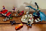 A shelf with a display of children’s toys