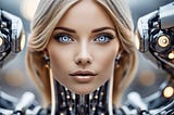 Cyber robot with realistic womans face