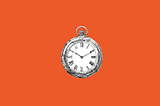 line drawing of a pocket watch and an orange background