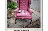 A soft chair and slippers abandoned on the side of the road