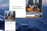 winter chalet in the woods landing page for desktop and mobile screens.