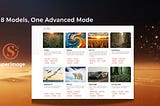 SuperImage Advanced Mode showcasing eight AI models for text-to-image generation