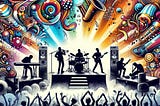 An AI drawing of a rock concert created by Bing/Creator February 18, 2024