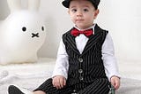 Baby Boy Special Occasion Suit Oufits, One-Piece Romper & Vest & Beret & Bowtie (0-2T)