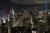A view of New York City as seen facing north from the Empire State Building’s 86th-floor observatory at night.