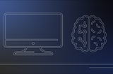 Schematic illustration of a computer monitor and electronic human brain