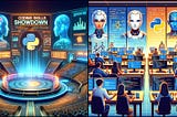 A coding battle arena and a futuristic classroom or lab setting, showcasing each AI model as a contender or tutor in the realm of Python programming and machine learning