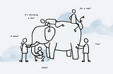 Illustration of four people feeling different parts of an elephant.