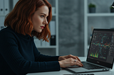 A woman building simple AI Agents by drag and drop on laptop, photography, highly detailed.