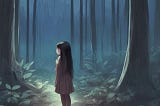 little girl in forest alone at night