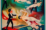 A vintage poster of a magician performing an illusion.
