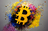 Paint splatter art of the Bitcoin logo