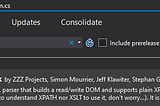 NuGet dentro do Visual Studio com o pacote HtmlAgilityPack Selecionado