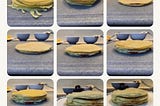 This is a series of snapshot for each step of making the crepes.