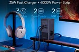 Baseus 35W GaN Fast Charger | 7-in-1 Digital Power Strip with Surge Protection