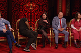 Andy Zaltzman looks a bit miffed, Emma cringes, Jack is grumpy, Rosie is trying not to look at anyone, Baba has lost his mind