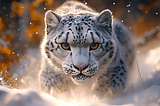 A snow leopard emerging from mountain mist, ai image generation using midjourney dalle e seaart best free ai images generator