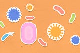 Illustration of germs on a surface with a bar of soap