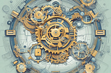 Cogs inside a circle, representing lessons learned.