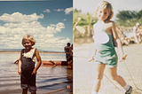 Two photos of myself as a 5-year-old with a very short fringe, in the hot sun in Tanzania.