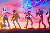 Fortnite’s characters skating with the sunset behind them