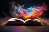 illustration of an open book with colorful magical smoke emanating from its pages (wisdom older writers)